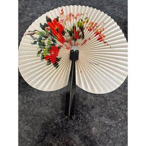 Vintage Chinese Fan With Floral Design Bird & Black Handle Virgin Islands
